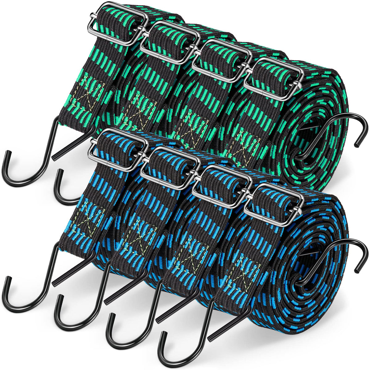 Saintrygo 8-pcs flat bungee cords with hooks offer versatile securing options for luggage.