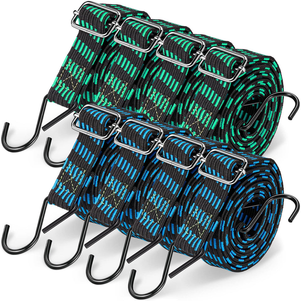 Saintrygo 8-pcs flat bungee cords with hooks offer versatile securing options for luggage.