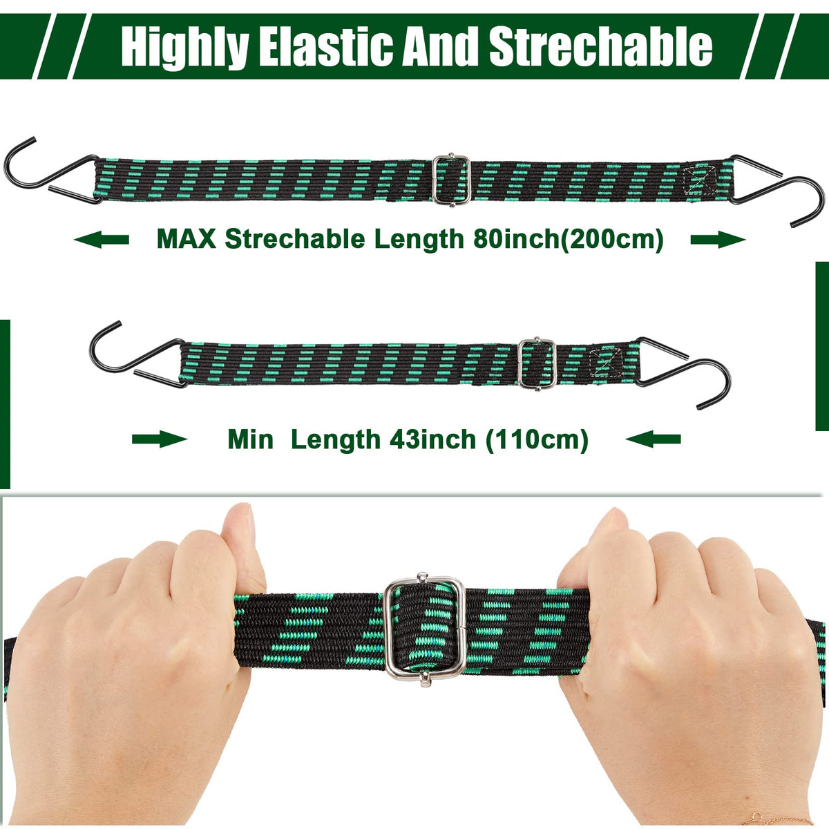Saintrygo adjustable buckle 80-inch bungee lets you tailor length for bags and boxes.