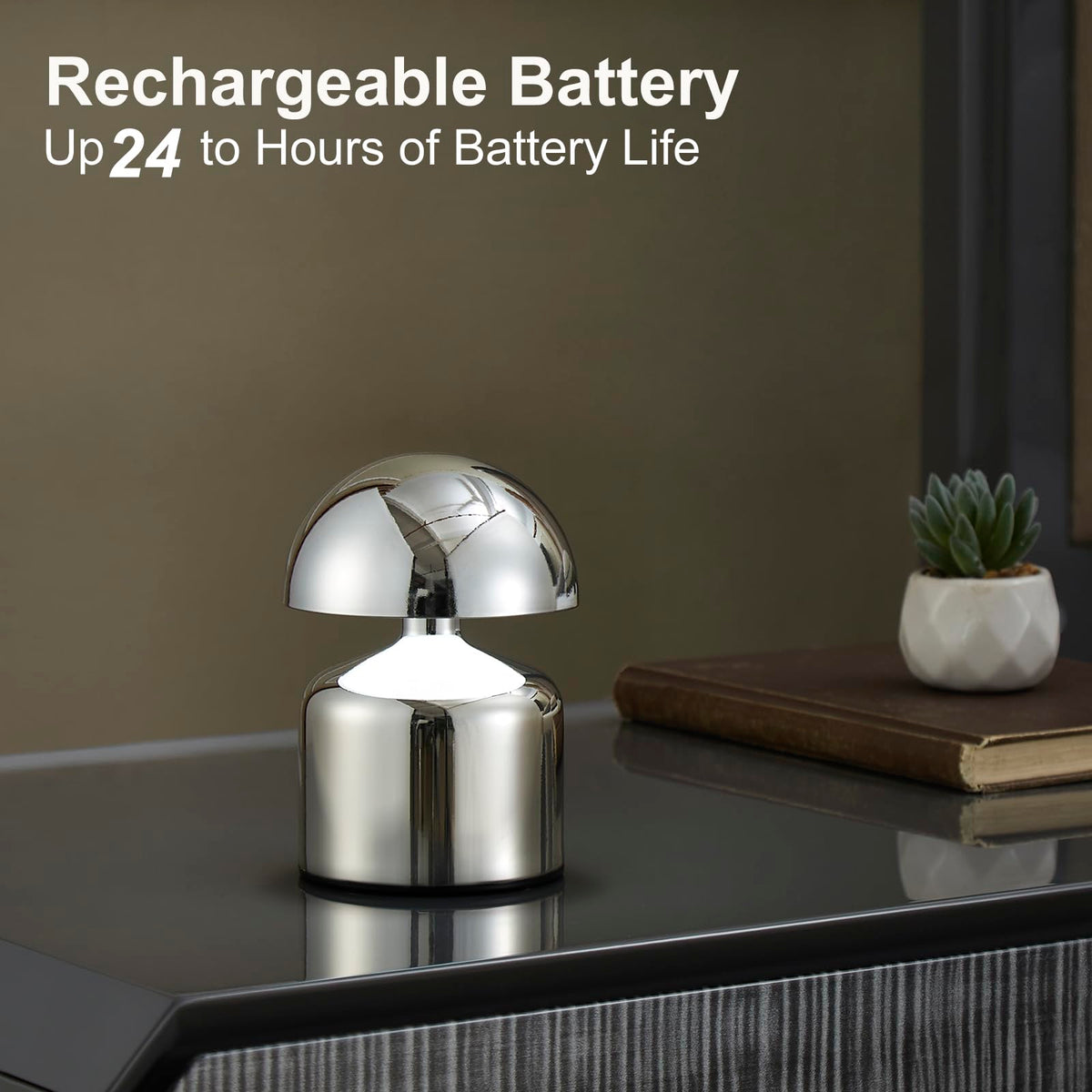 SAIWEYA lamp on a bedside setup emitting a soft glow for reading