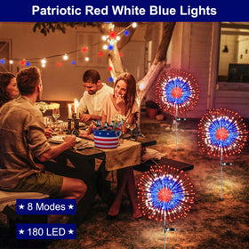 Sakayo 180 LED firework lights show eight modes for bright outdoor ambience.