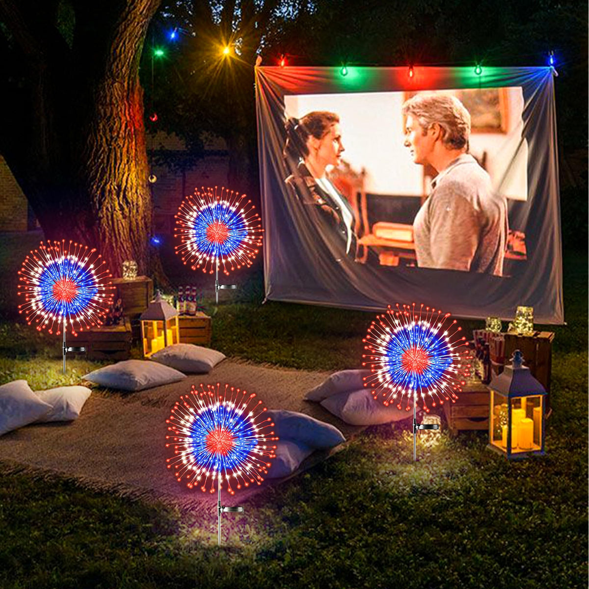 Sakayo firework lights with adjustable copper branches for creative outdoor shapes.