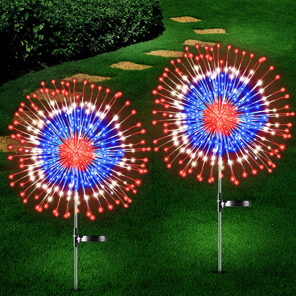 Sakayo 4th of July firework lights on display along a garden scene, ideal for festive decor.