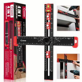 Saker 4-in-1 drilling positioning ruler shown for precise layout in woodworking