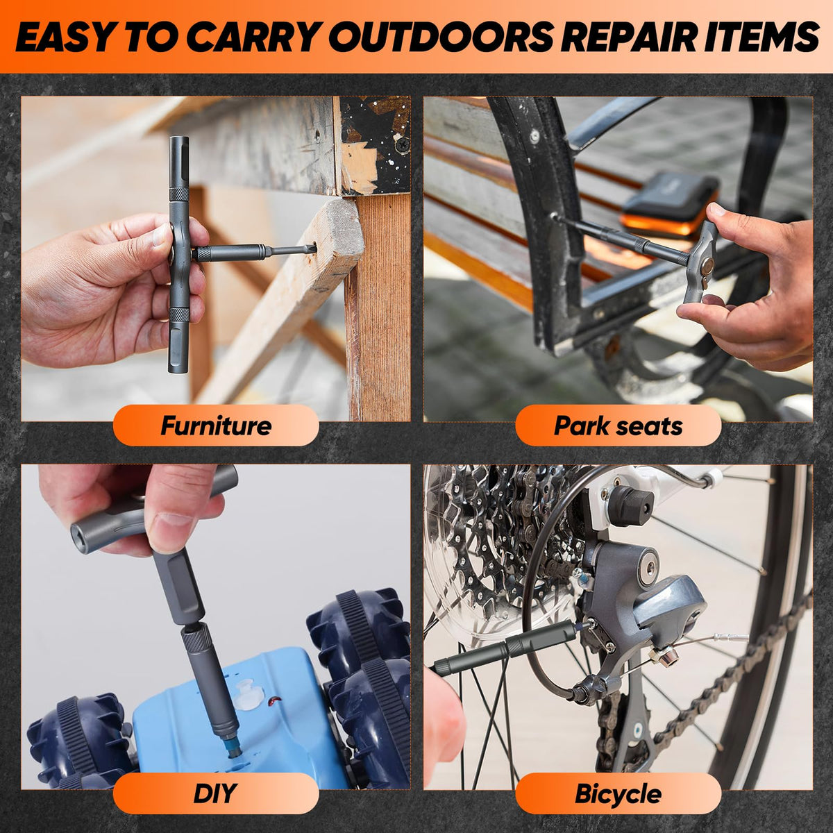 Saker compact storage box keeps components organized for on-the-go tasks.