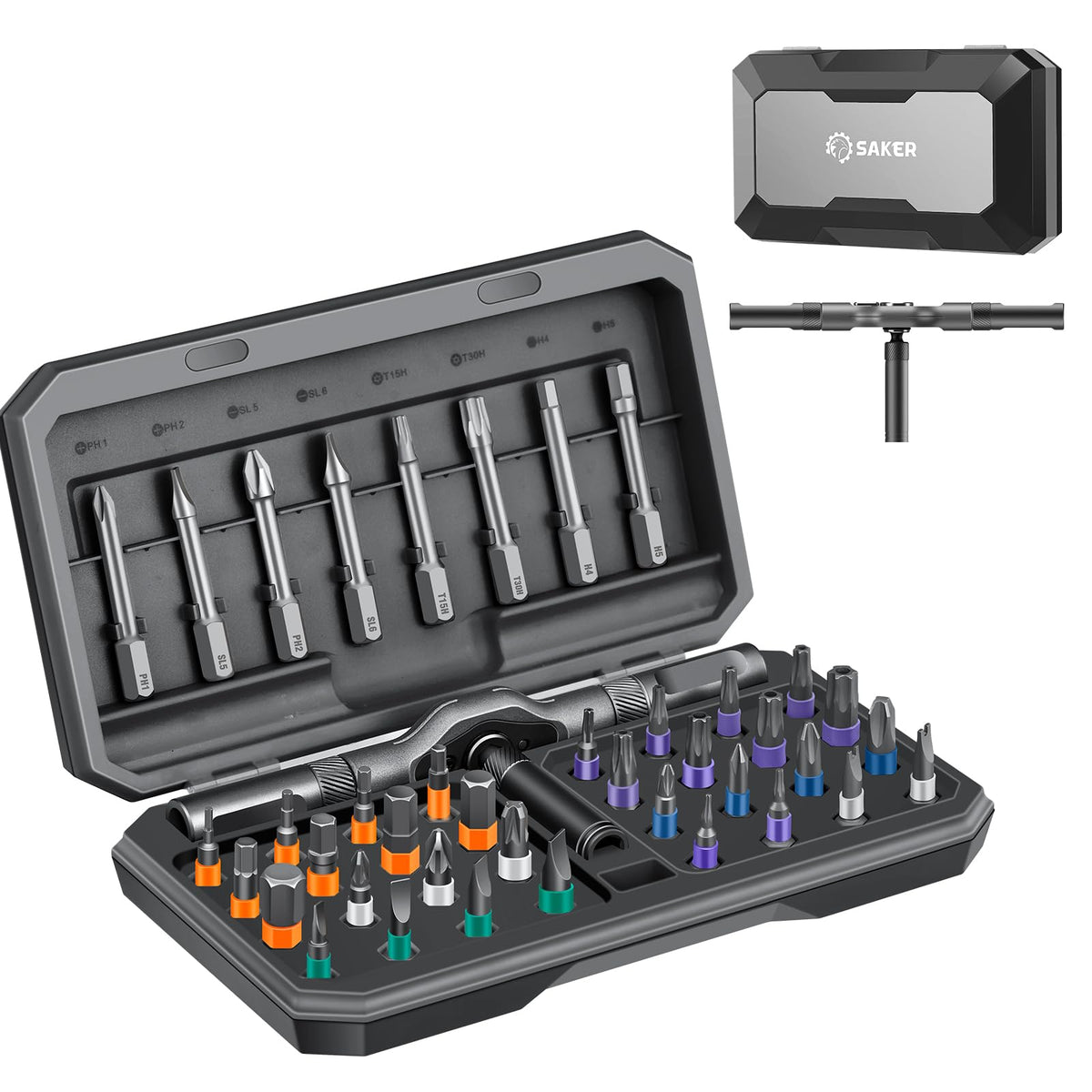 Saker 42-in-1 magnetic screwdriver set main kit for versatile home repairs.