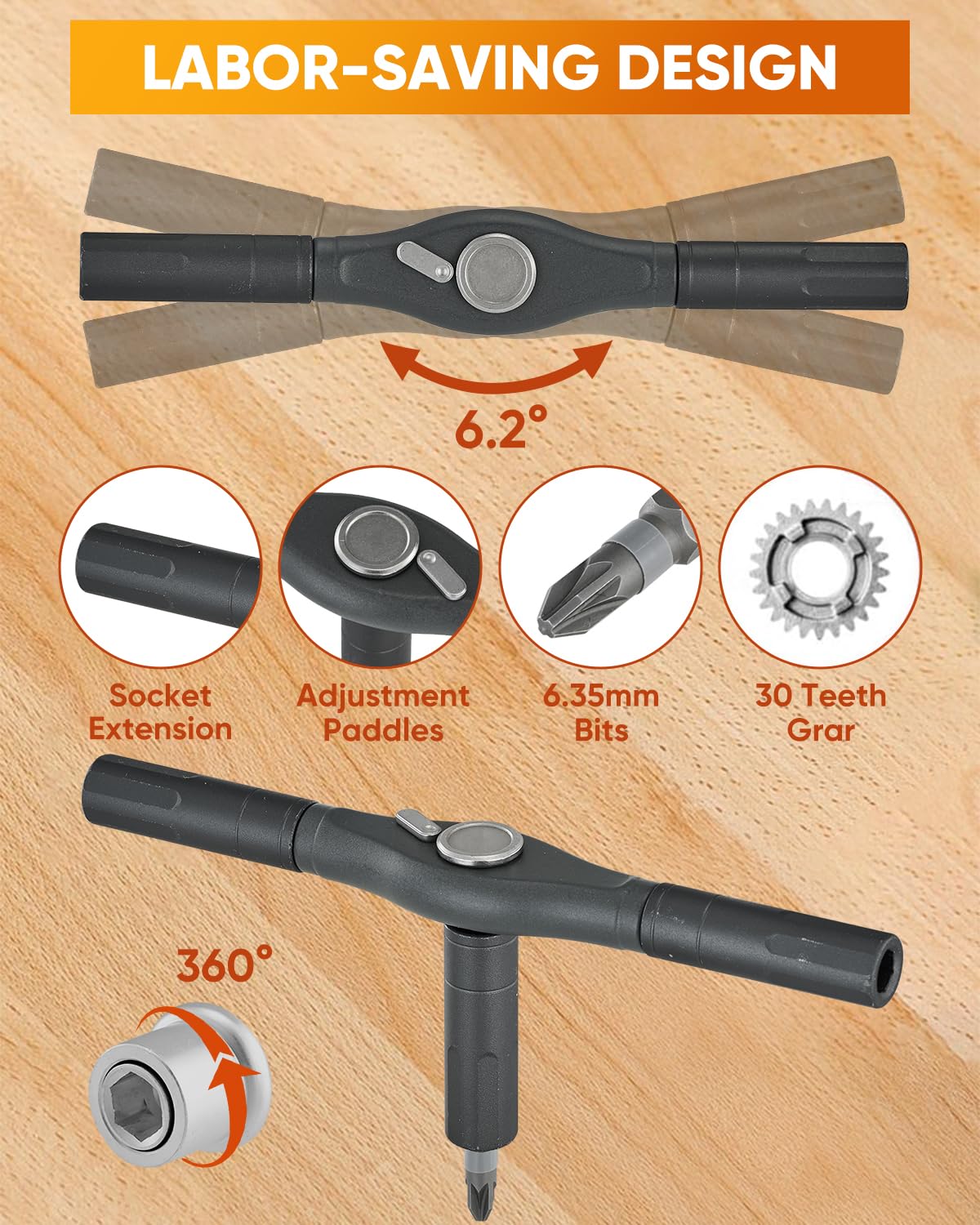 Saker 66-in-1 detachable handle enabling switch between grip types