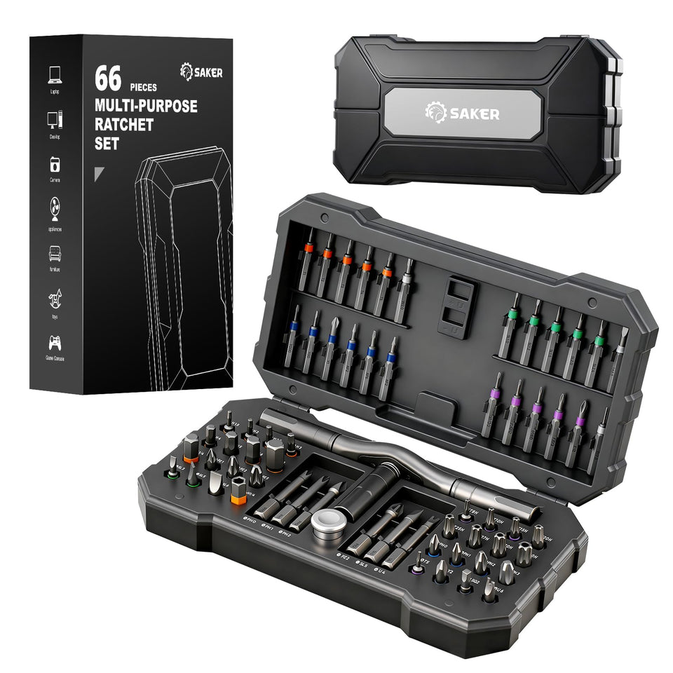 Saker 66-in-1 magnetic screwdriver set case keeps bits organized for quick repairs