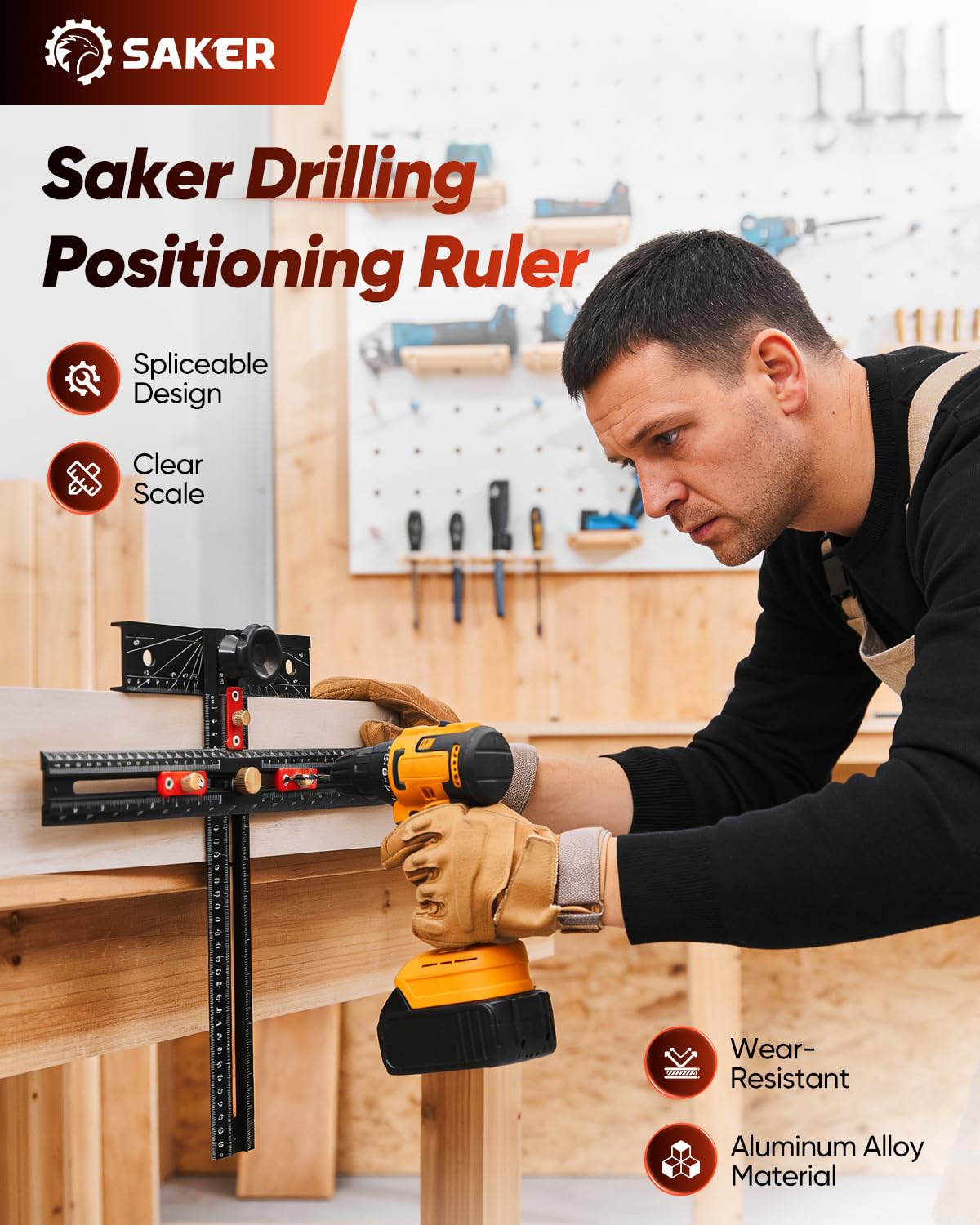 Saker angle knob angles for preset bevels and quick scribing.