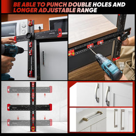 Saker cabinet hardware jig used to align cabinet hinge and handle holes