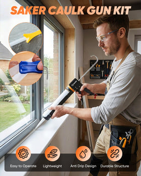 Saker caulk gun kit 11-in-1 tool set for professional finishes.