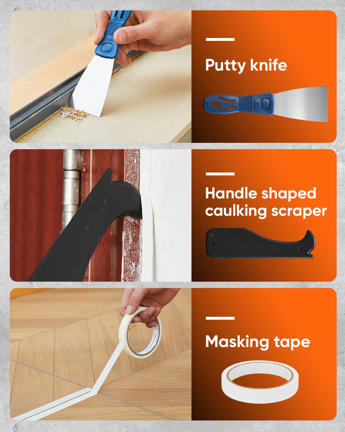 Saker caulk gun kit bone-shape shaper for precise bead shaping.