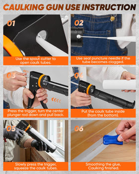 Saker caulk gun kit masking tape for neat lines.