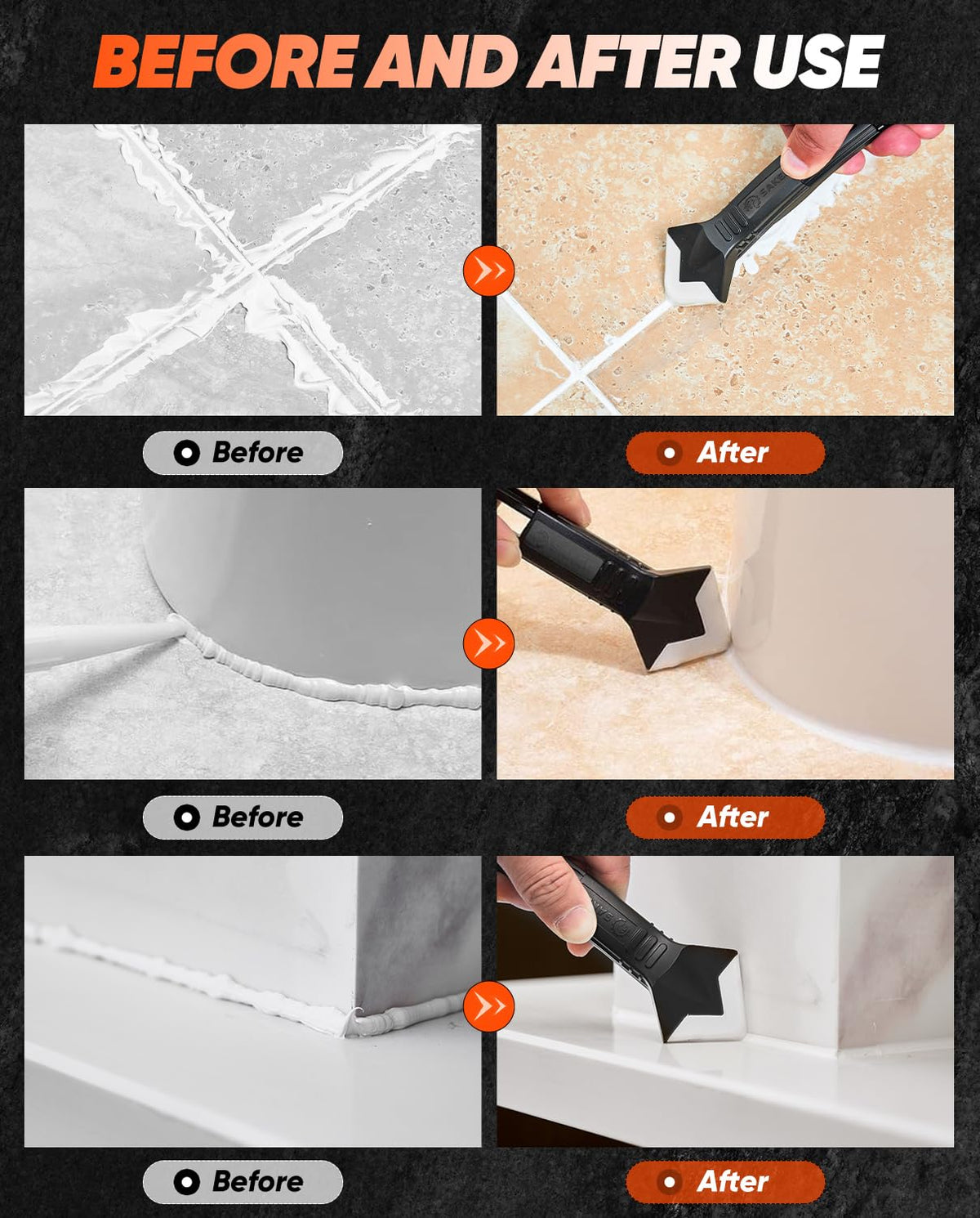 Saker caulk tool used on kitchen seal along a sink edge