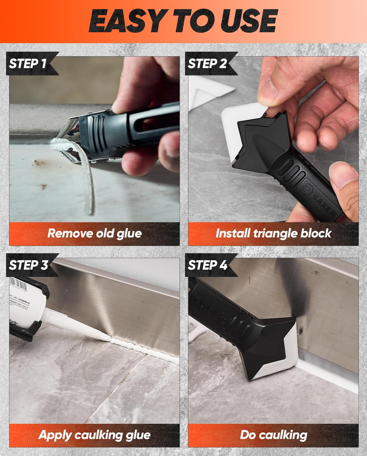 Saker caulk tool silicone-trowel for smooth, even application