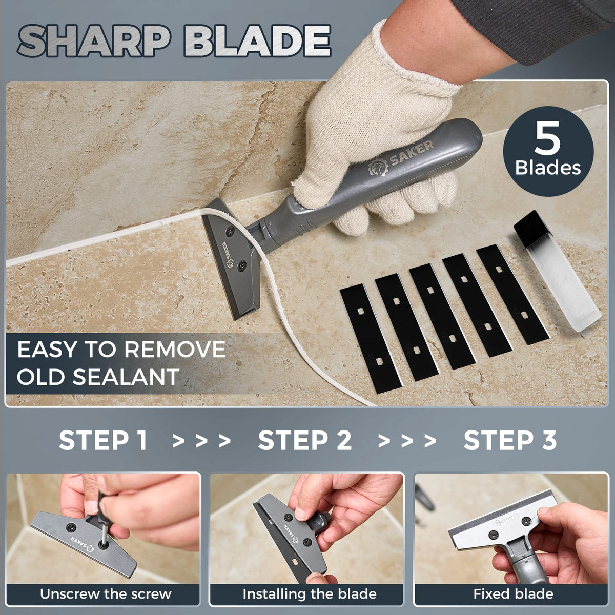 Saker Caulking Tool Kit ergonomic handle enhances control during use.