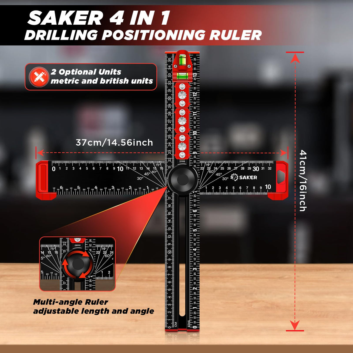 Saker dual-axis bubble level ensures level and plumb during installation