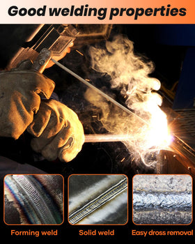 Saker E6013 low-carbon steel electrode ideal for light fabrication and sheet metal work.