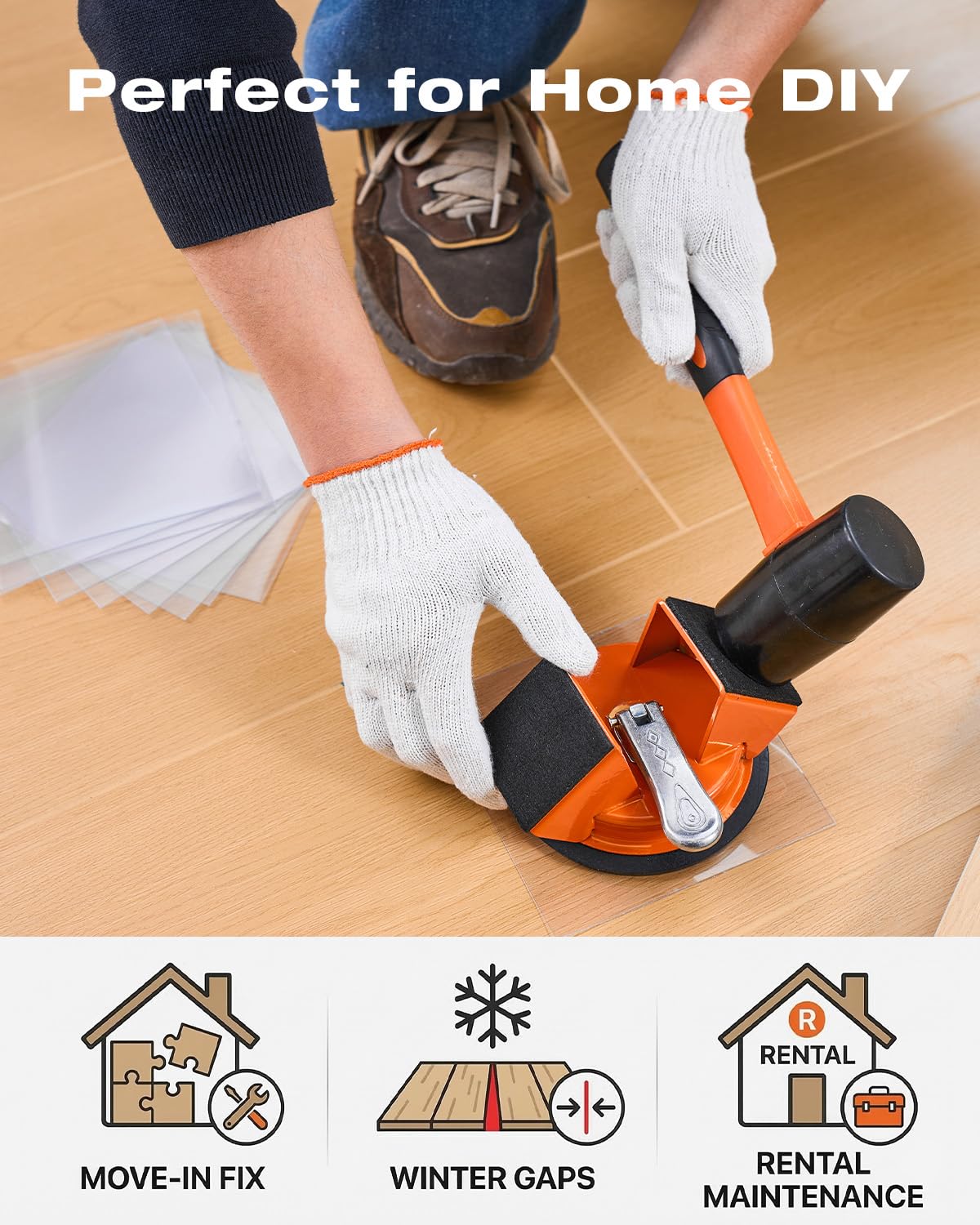 Saker wood floor use: gentle tapping closes gaps without damage.