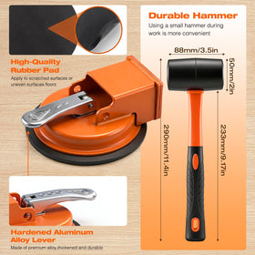 Saker tool with suction pads repairing gaps on laminate and wood planks