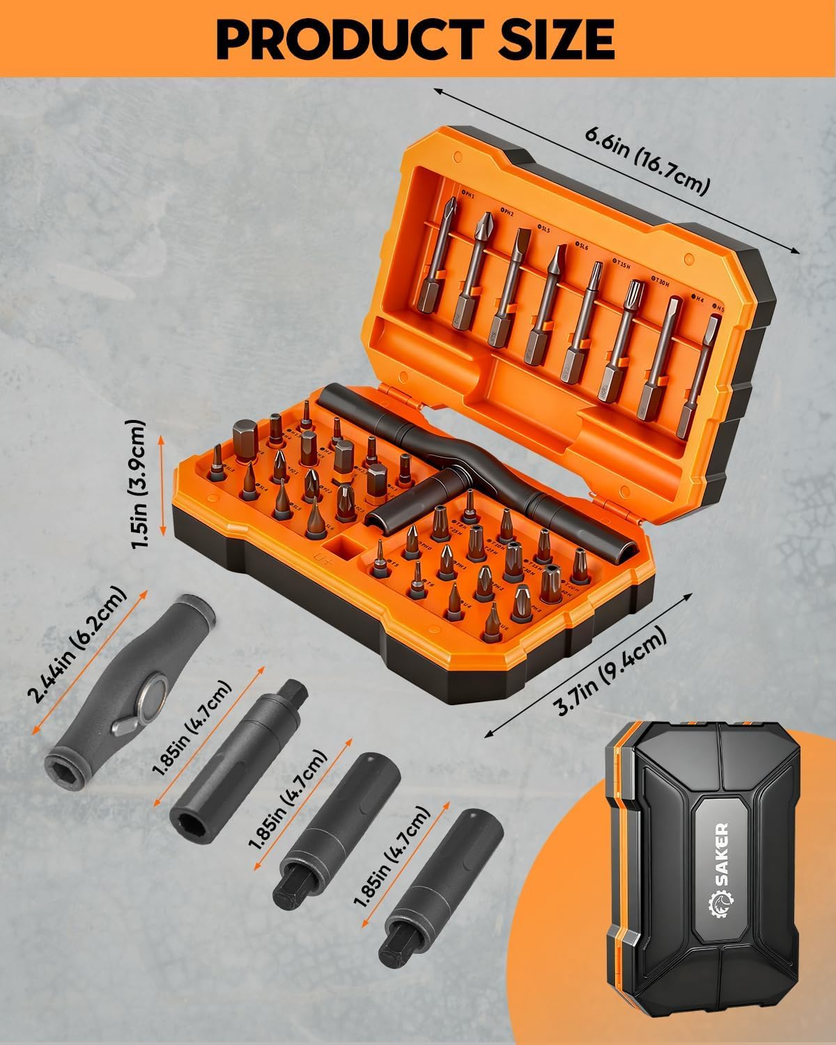 Saker 42-in-1 set for furniture electronics and bike projects
