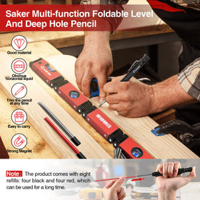 Saker hinged folding level demonstrates folding for angles
