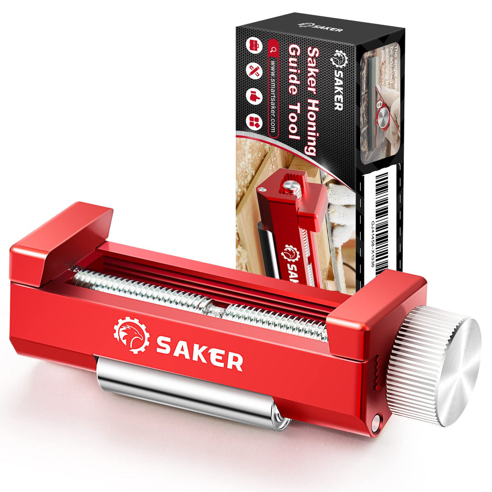 Saker Honing Guide upgraded angle fix demonstrates precise edge alignment for consistent sharpening.