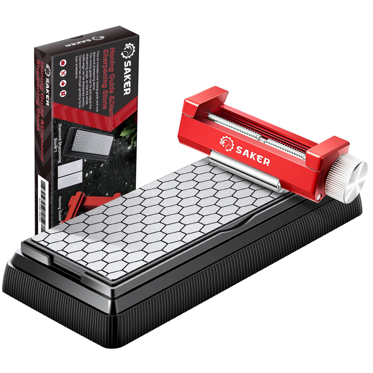 Saker honing guide front view showing compact alignment tool for chisels