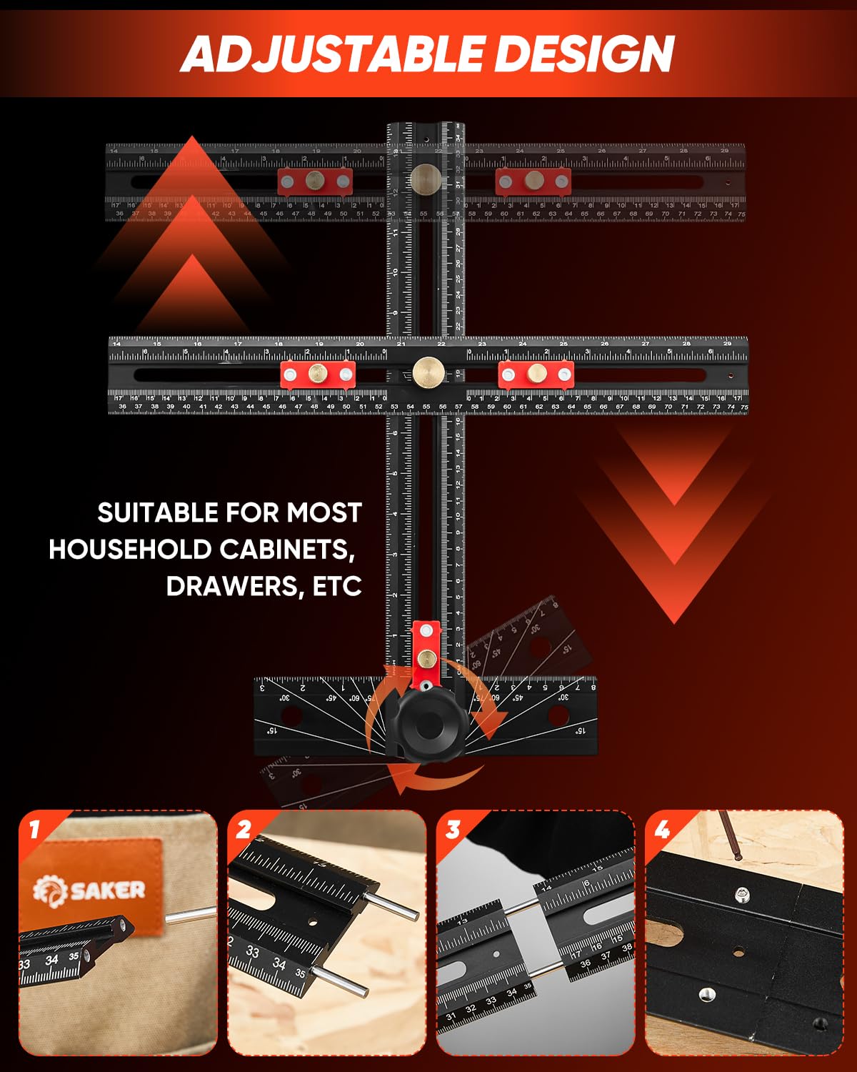 Saker horizontal-vertical positioning enables dual-direction drilling alignment.