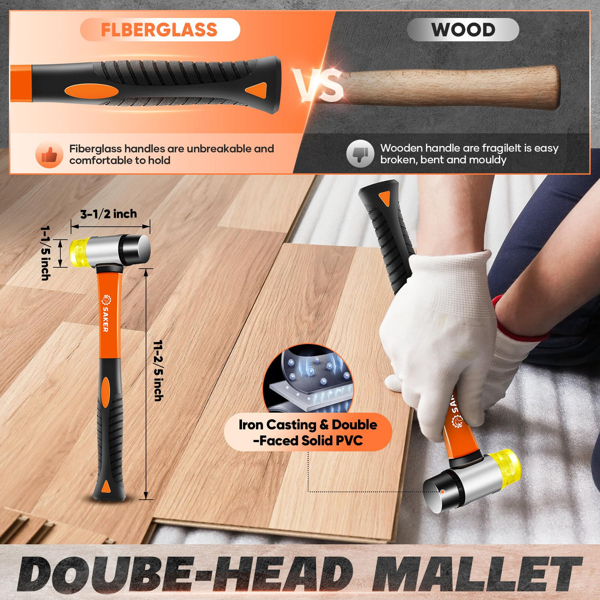 Saker rubber mallet protecting flooring during gentle taps