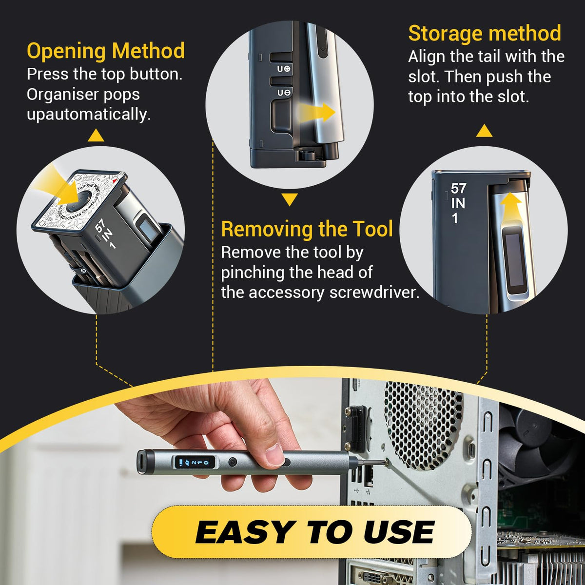 Saker Mini Electric Screwdriver Set compact design fits in a drawer or tool tote