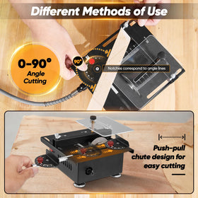 Five-speed settings on Saker Mini table saw for versatile control