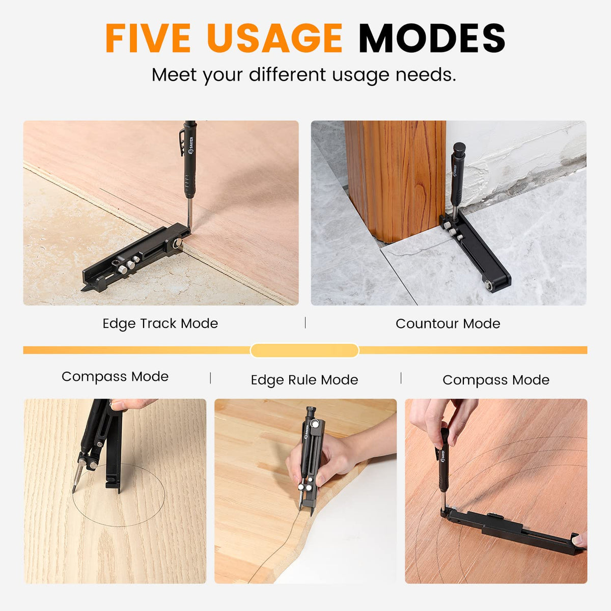 Saker pencil-holder adjustment demonstrates shape-changing capability for precise lines.