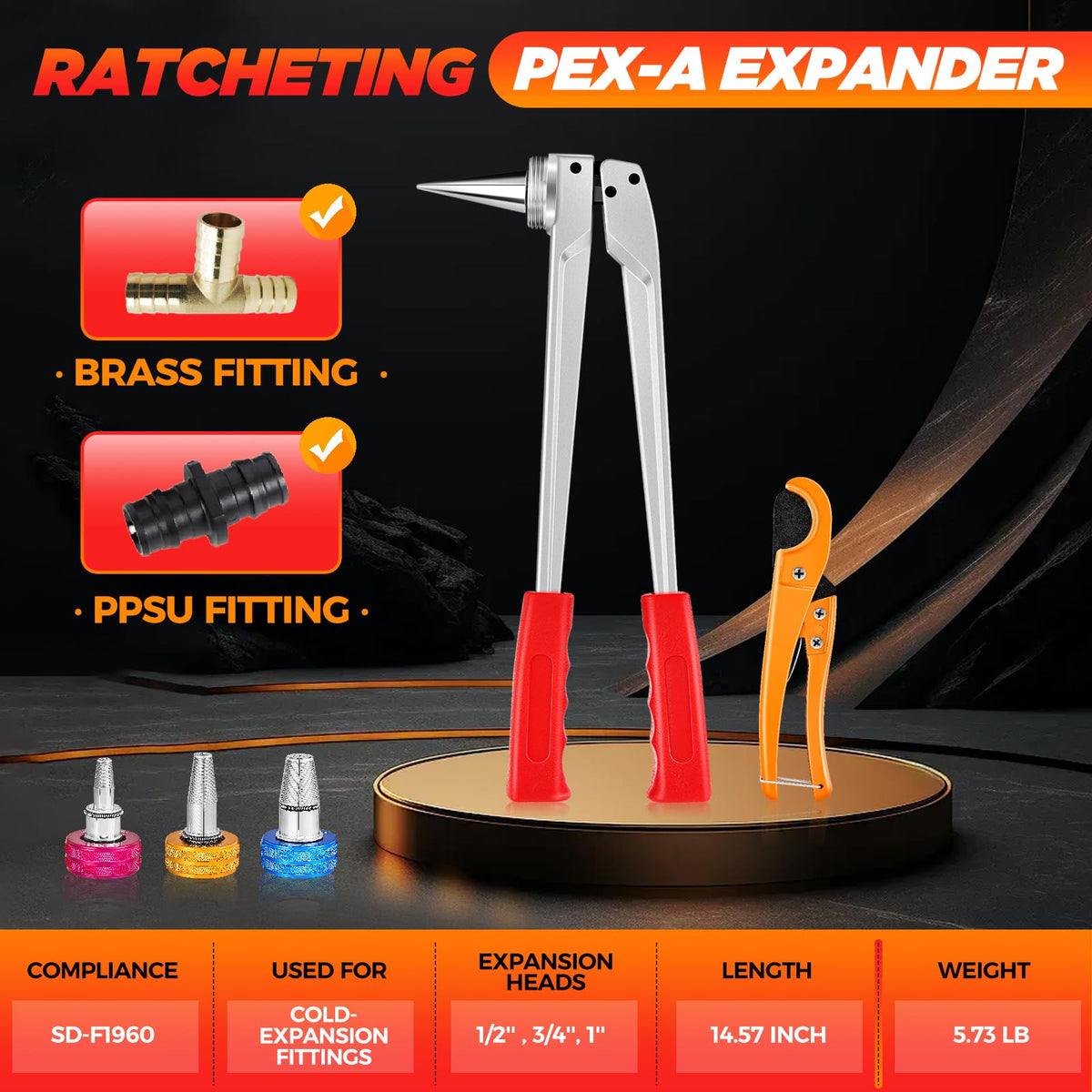 Saker PEX Expansion Tool Kit 1/2-inch head enables quick PEX-A fittings.