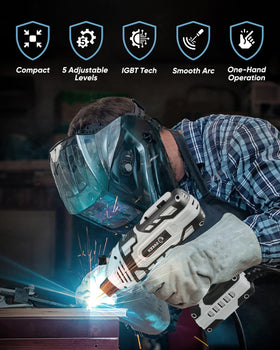 Saker Portable Welder with 5-level current control for precise, adjustable welding.