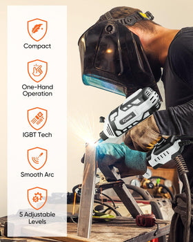 Saker portable welding machine controls demonstrate a 5-level current setting for precision
