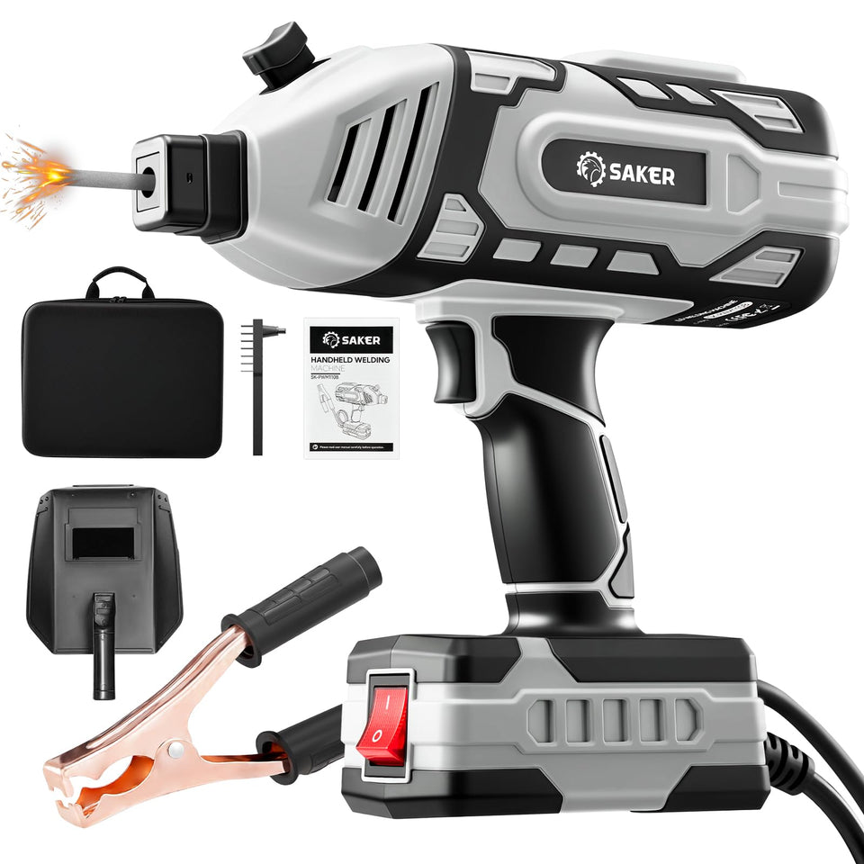 Saker portable welding machine front view emphasizes compact size ideal for DIY repairs