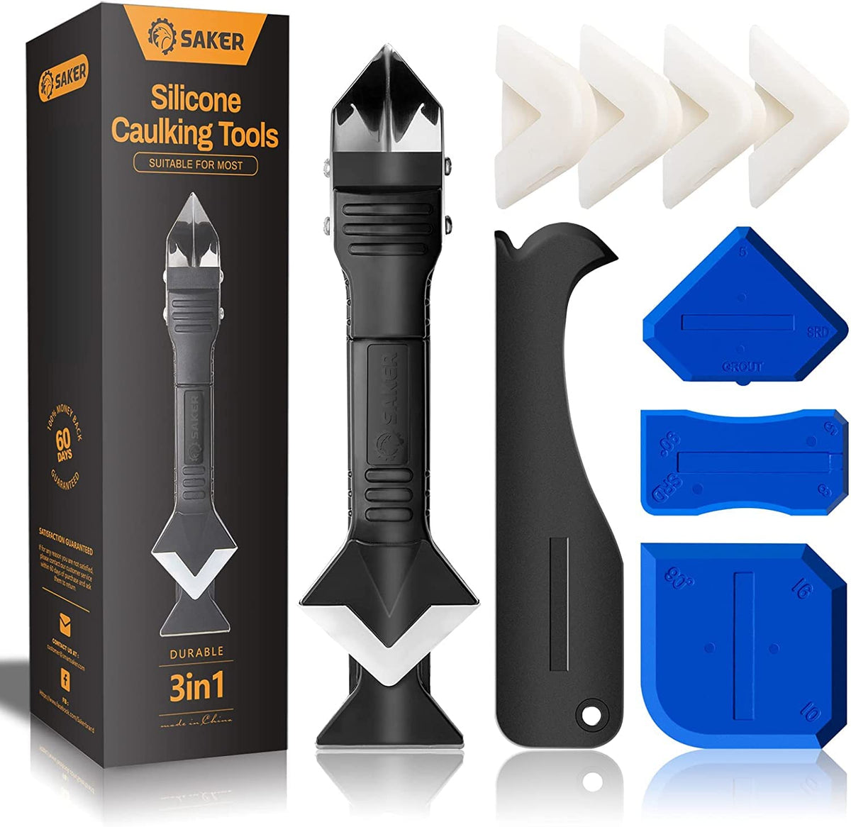 Saker silicone caulking tools 3-in-1 front view for precise sealant finishing