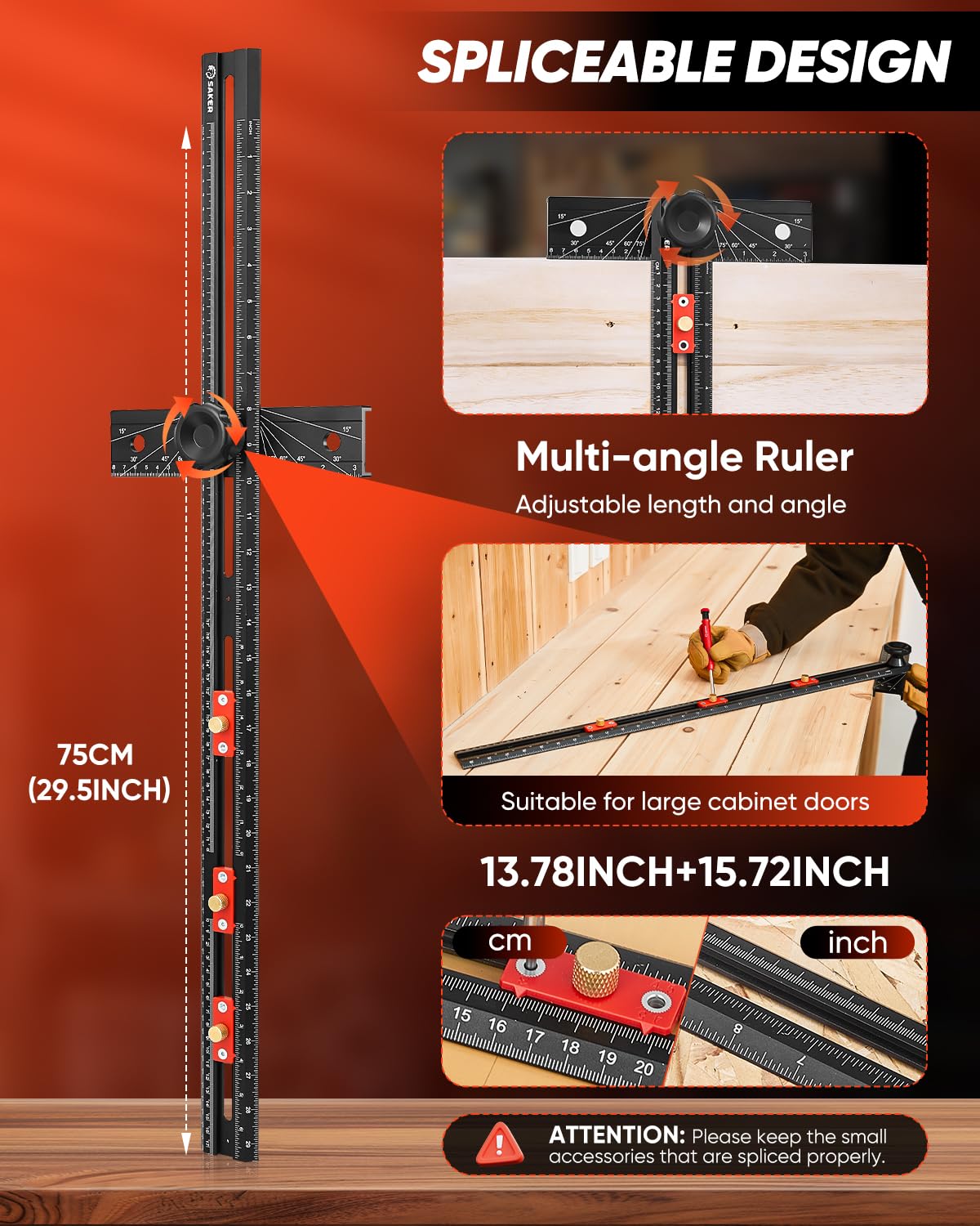 Saker spliceable extension reaches 29.5 inches for long drawings.