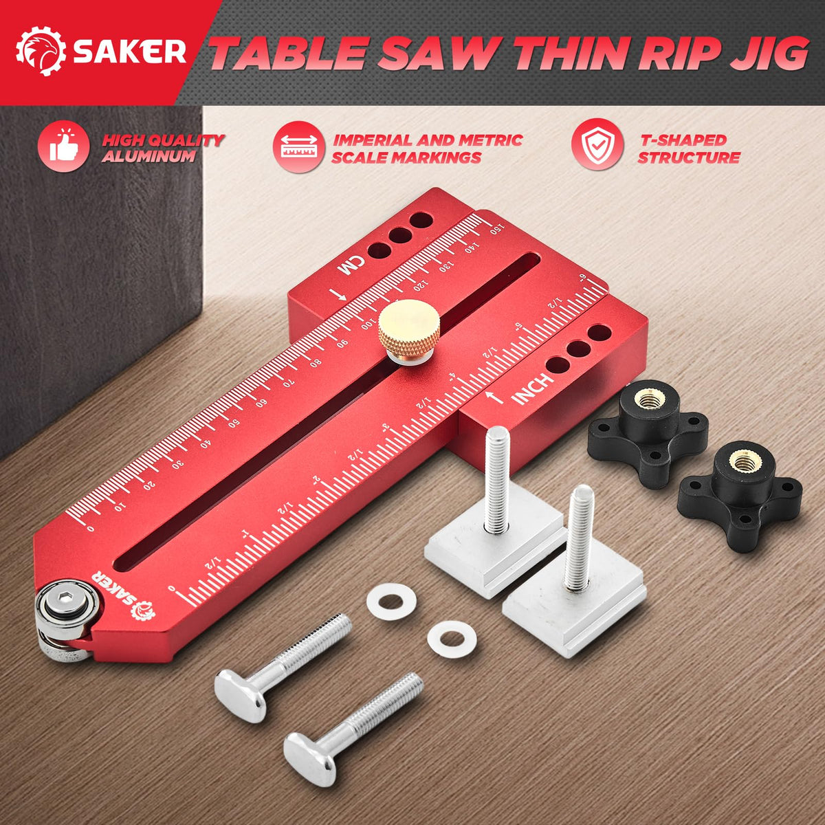 Saker Jig installed on a table saw in a workshop setting