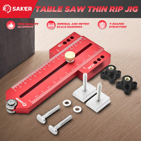 Saker Jig installed on a table saw in a workshop setting