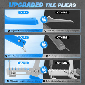 Saker tile leveling system showing durable metal clasp for secure connections.
