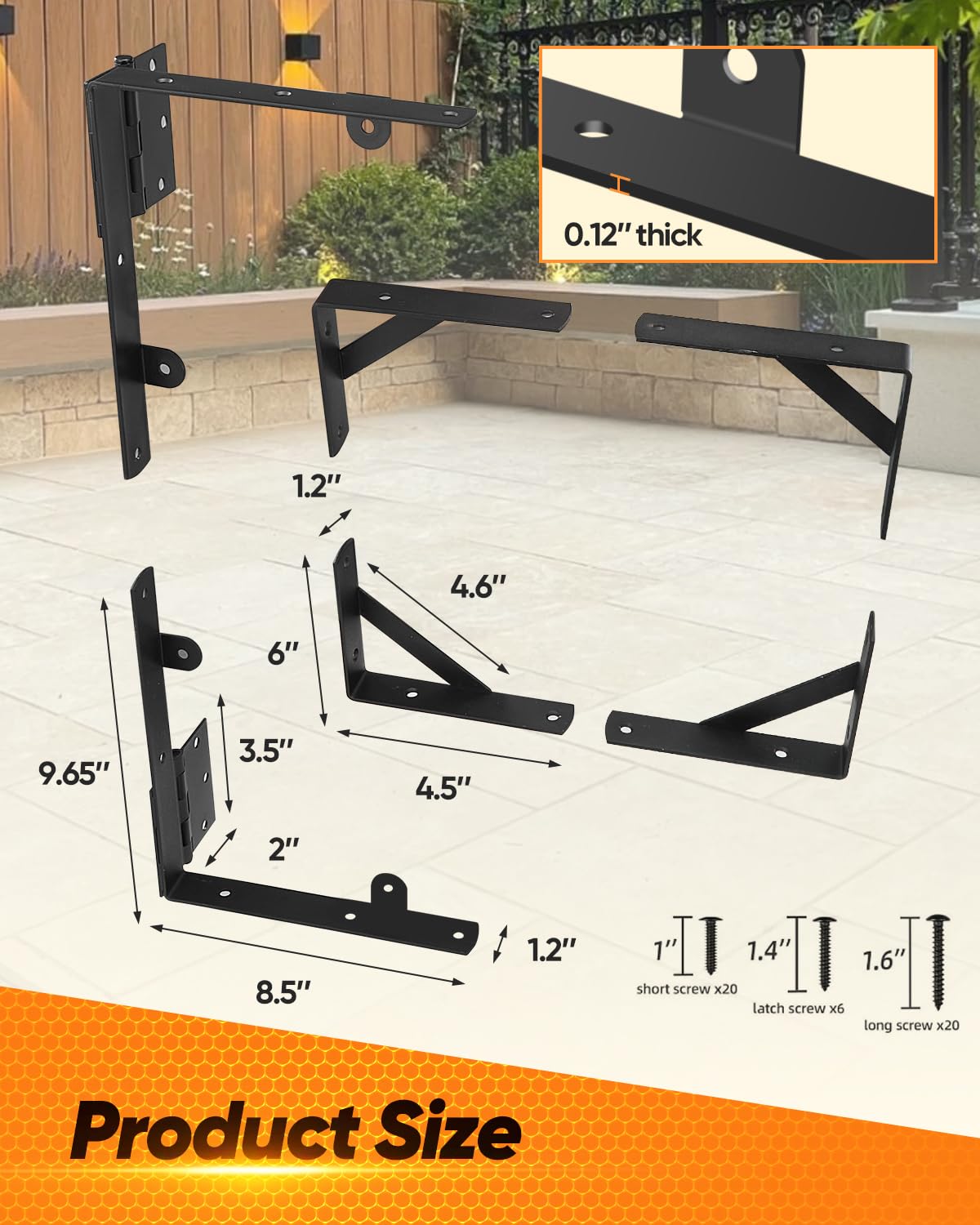 Saker hinge brackets provide universal swing support for both gate directions