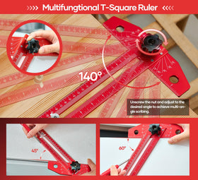 Saker T-square protractor enables quick bevels and accurate layout.