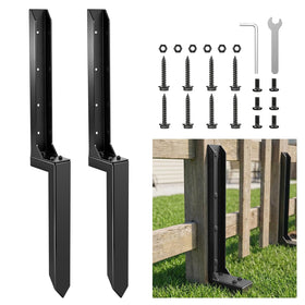 SakerPlus fence post repair kit stabilizes a leaning 4x4 post in a backyard.