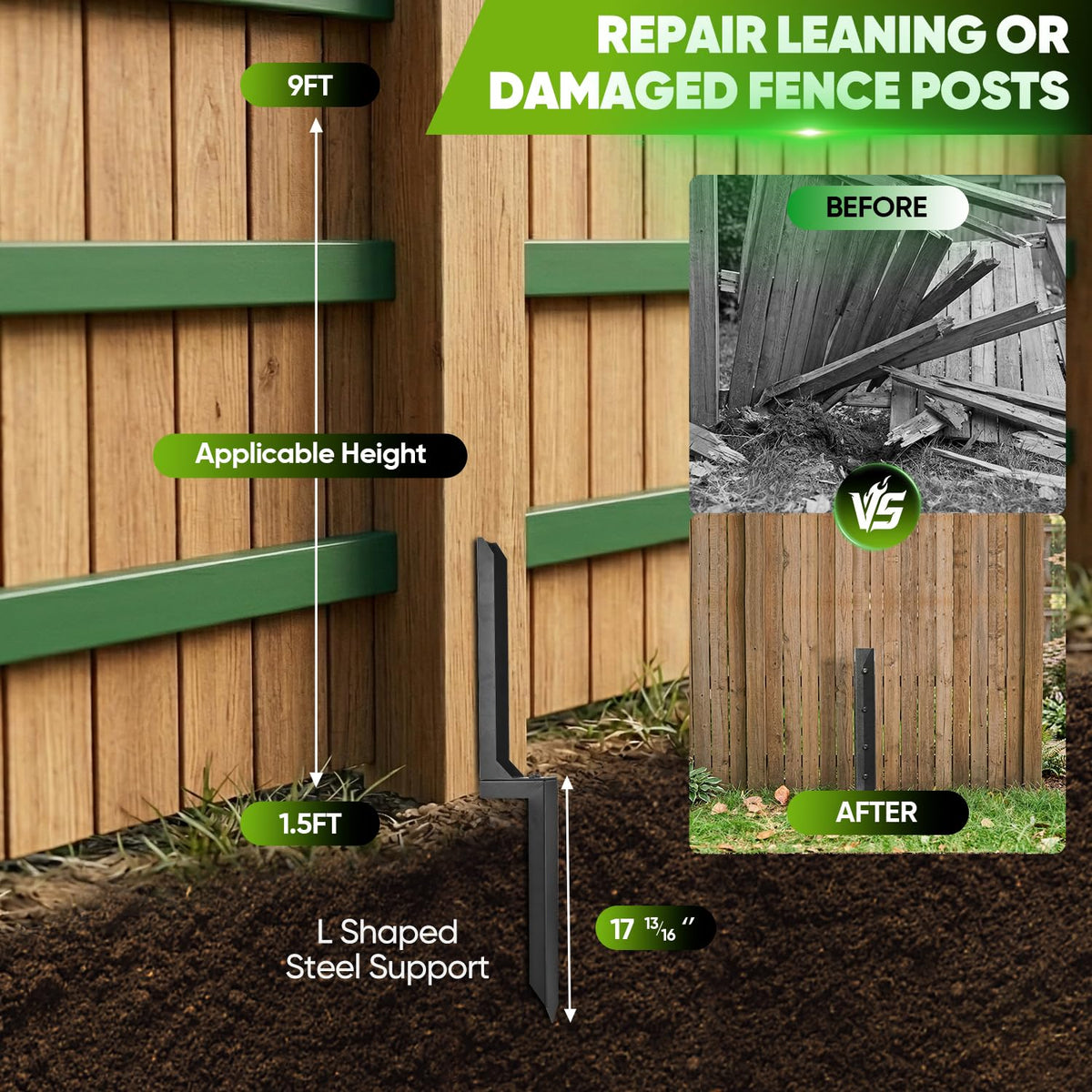 SakerPlus post repair kit fits both 4x4 and 6x6 wooden posts.