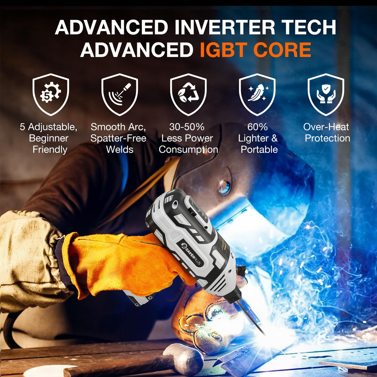 SakerPlus handheld welder 110V for on-site, overhead, or tight space tasks.