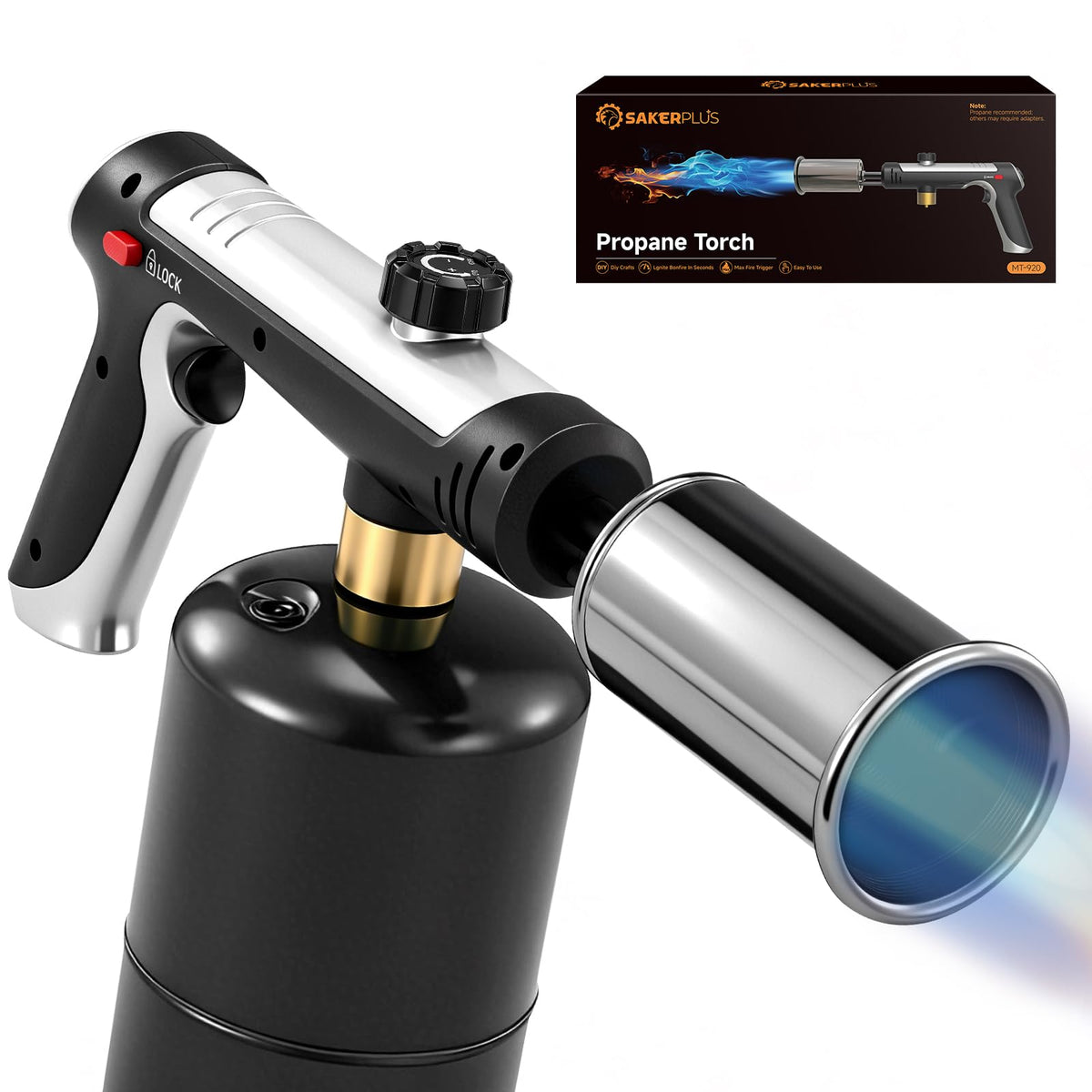 SakerPlus propane torch with adjustable flame for precise cooking and caramelization.