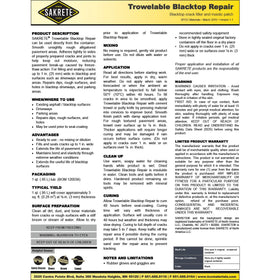 Sakrete Trowelable Blacktop Repair application tool image showing a durable patch being applied.
