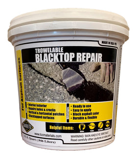 Sakrete Trowelable Blacktop Repair bottle close-up, ready-to-use formula for cracks up to 1 inch.
